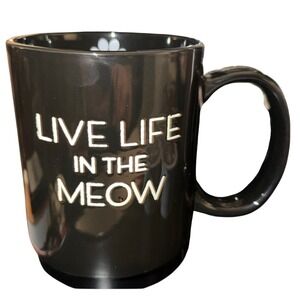 Cat Lover Black Ceramic Mug Live Life In The Meow Paw Print Coffee Tea Cup